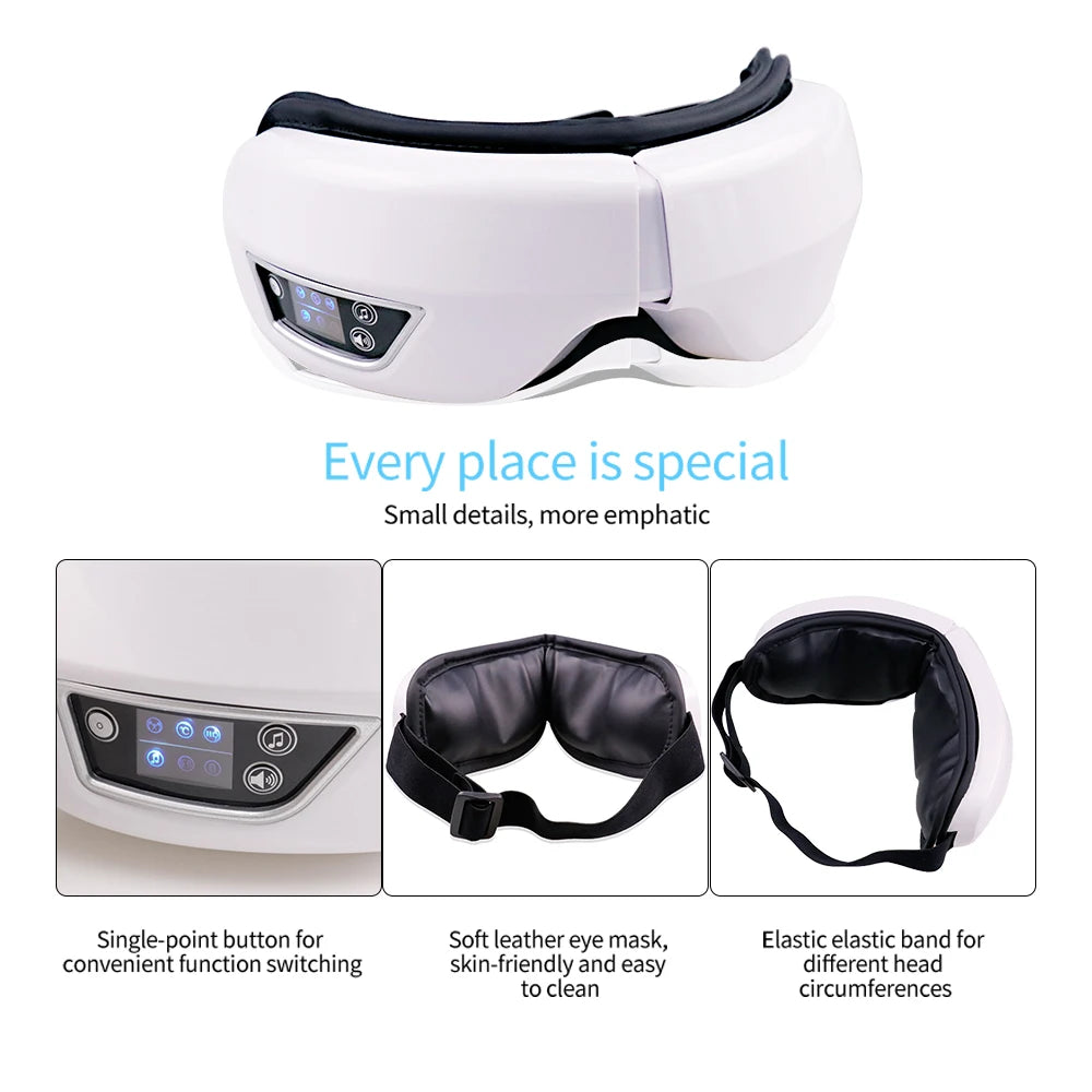 Foldable Eye Massager with Vibration, Airbag Pressure, Hot Compress & Bluetooth Music