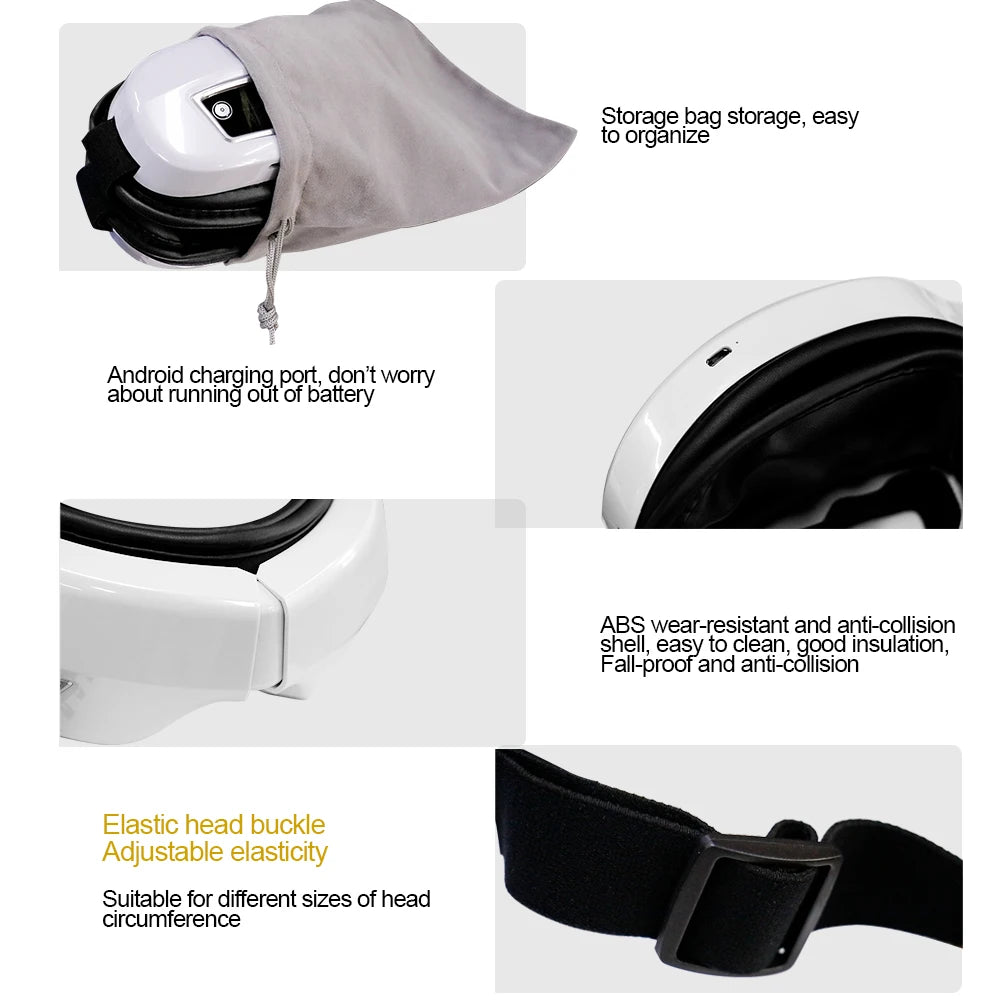 Foldable Eye Massager with Vibration, Airbag Pressure, Hot Compress & Bluetooth Music